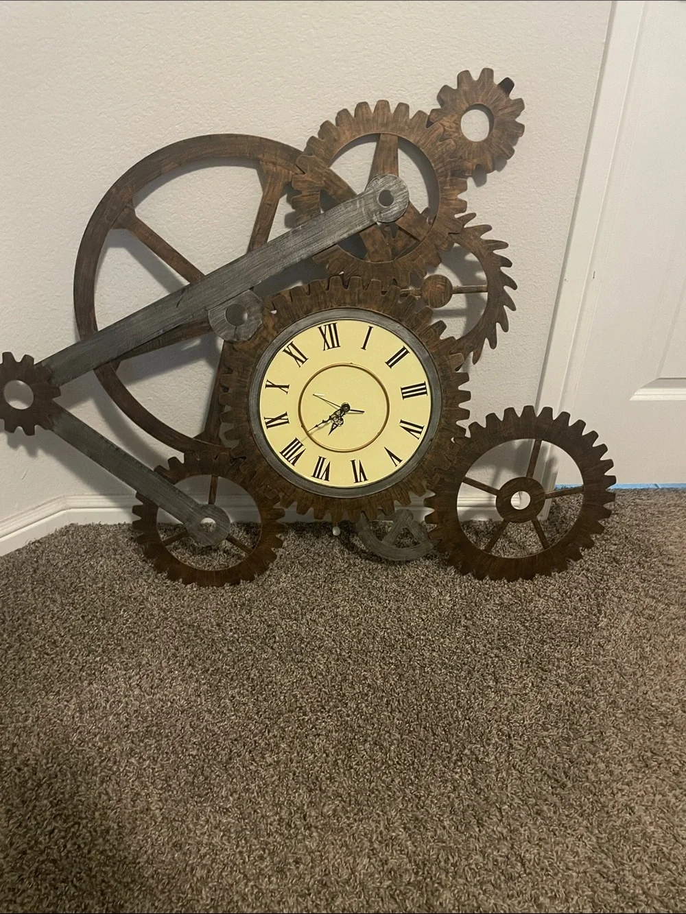 Industrial Gear Wall Clock - Brown and Cream